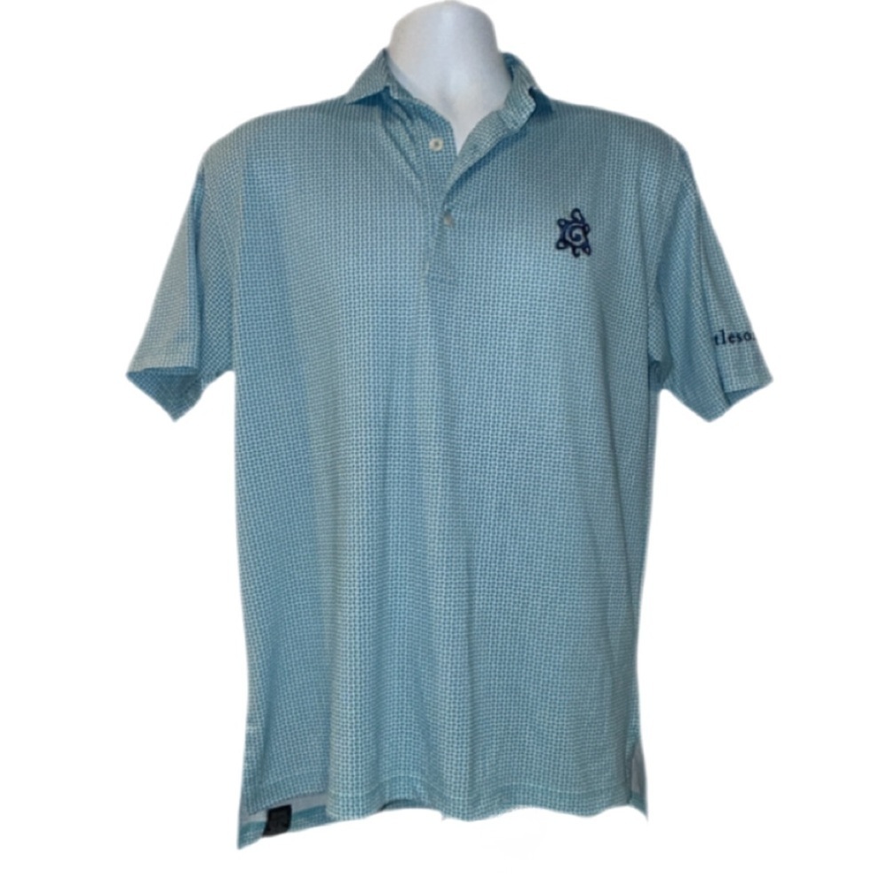 Turtleson Golf Polo Shirt Men’s Size -Small Blue Dot Pattern Performance Stretch